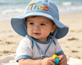 Gorro de verano personalizado para bebé, gorro de playa personalizado para bebé, gorro de bebé con nombre bordado, gorro de pescador para niño pequeño, regalo para baby shower, regalo para recién nacido