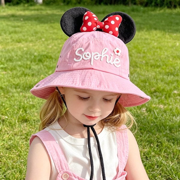 Custom Embroidered Baby Hat With Ears, Kids Bucket Hat, Personalized Baby Name Hat, Toddler Summer Hat, Baby Birthday Gift, Baby Shower Gift