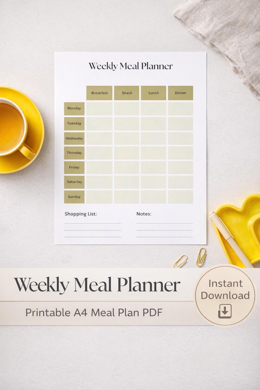 Minimalist Weekly Meal Planner Printable | A4 Kitchen Shopping List ...
