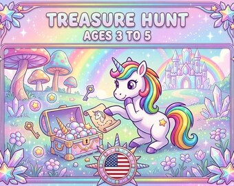 Magic Unicorn Treasure Hunt Scavenger Hunt - Printable Game for Kids - Birthday Party Activity - Ages  3 4 5