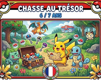 Chasse au Trésor Pokemon - Jeu à imprimer - Activité Anniversaire Enfant 6 et 7 ans - Énigme Fête