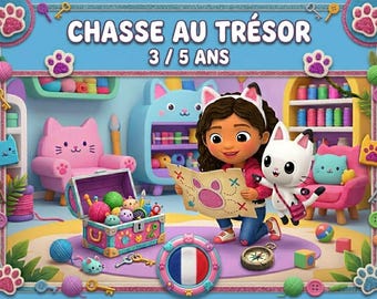 Chasse au Trésor Gabby's Dollhouse - Jeu à imprimer - Activité Anniversaire Enfant 3 4 5 ans - Énigme Fête