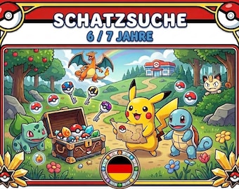 Pokemon Schatzsuche Schnitzeljagd - Spiel ausdrucken - Kindergeburtstag Aktivität 6 bis 7 Jahre - Rätsel Kinder