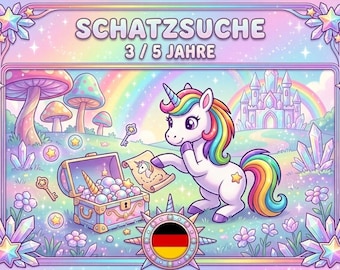 Einhorn-Schatzsuche Schnitzeljagd - Spiel ausdrucken - Kindergeburtstag Aktivität [âge] Jahre - Rätsel Kinder