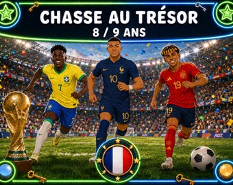 Chasse au Trésor de la Coupe du Monde de football - Jeu à imprimer - Activité Anniversaire Enfant 8 et 9 ans - Énigme Fête