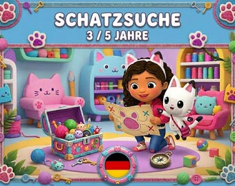 Gabby's Dollhouse Schatzsuche Schnitzeljagd - Spiel ausdrucken - Kindergeburtstag Aktivität 3 4 5 Jahre - Rätsel Kinder