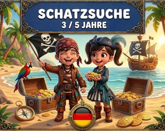 Piraten Schatzsuche Schnitzeljagd - Spiel ausdrucken - Kindergeburtstag Aktivität 3 4 5 Jahre - Rätsel Kinder