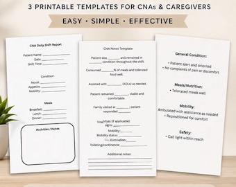 CNA Report Sheet Template | Caregiver Daily Notes | Nursing Assistant Documentation | Printable & Instant Download