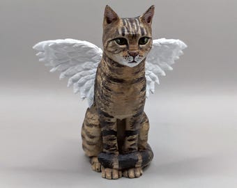 Anpassad kattminnesskulptur, handmålad husdjursreplika, ängelkattdekoration