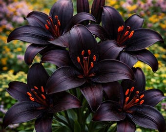 Bulbos de lirio Blackstone para plantar – Lirio asiático negro de color burdeos intenso – Floración perenne resistente en verano – Un toque espectacular para el jardín (5 bulbos)