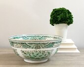 Chinese Porcelain Bowl Green White Hand Painted Pattern Chinoiserie Decor Imari Style