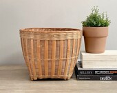 Vintage Wicker Bamboo Basket Planter Coastal Boho Decor