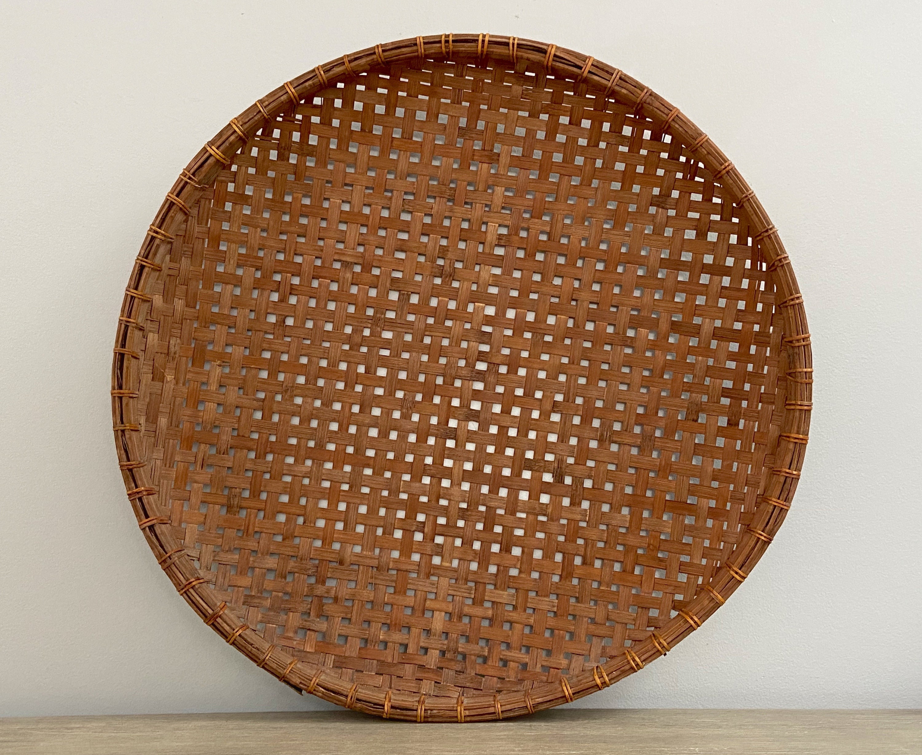 Large Flat Winnowing Basket Woven Round Bamboo Hanging