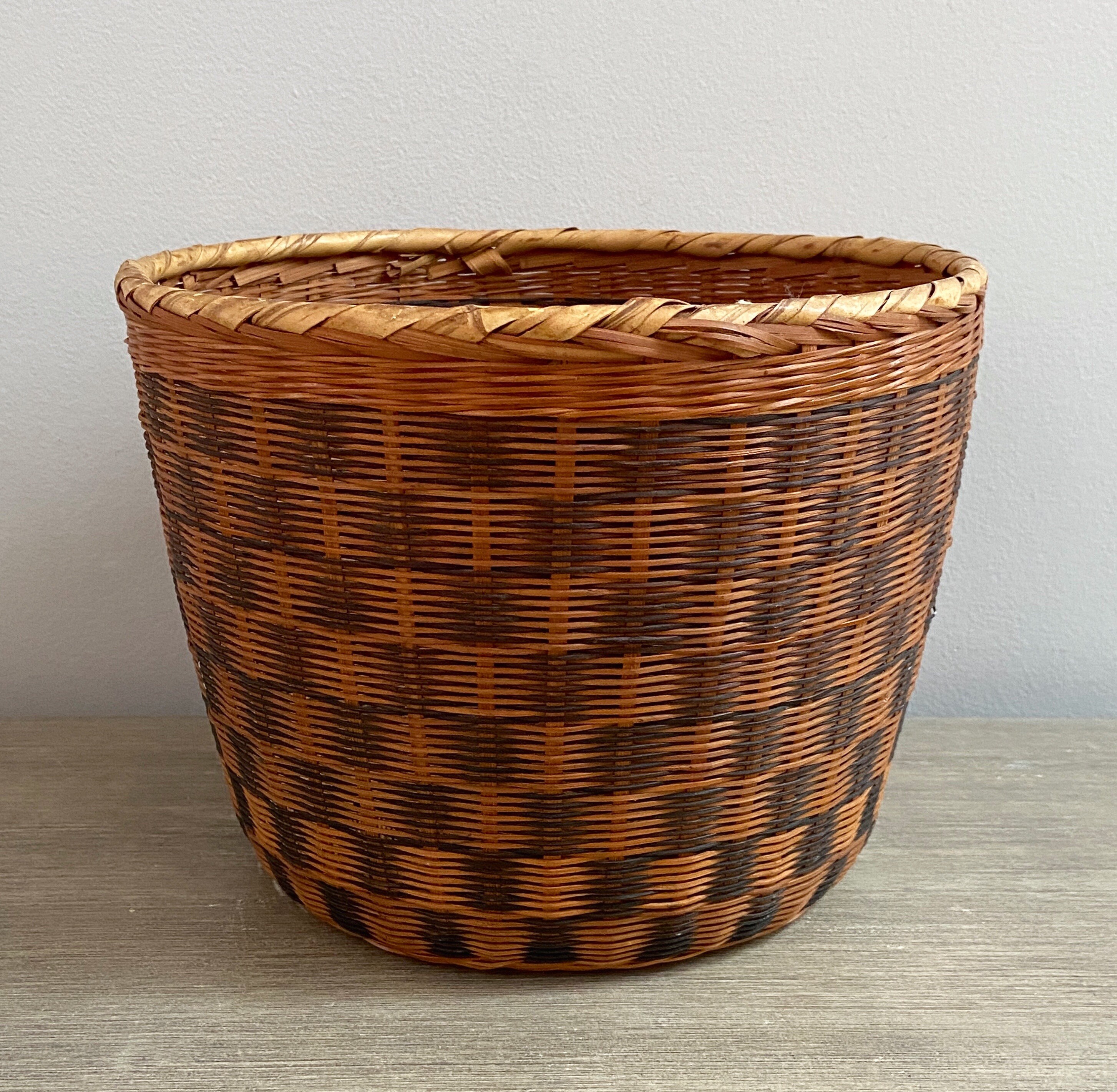 Vintage Woven Plant Basket Planter Pot Checkerboard Design