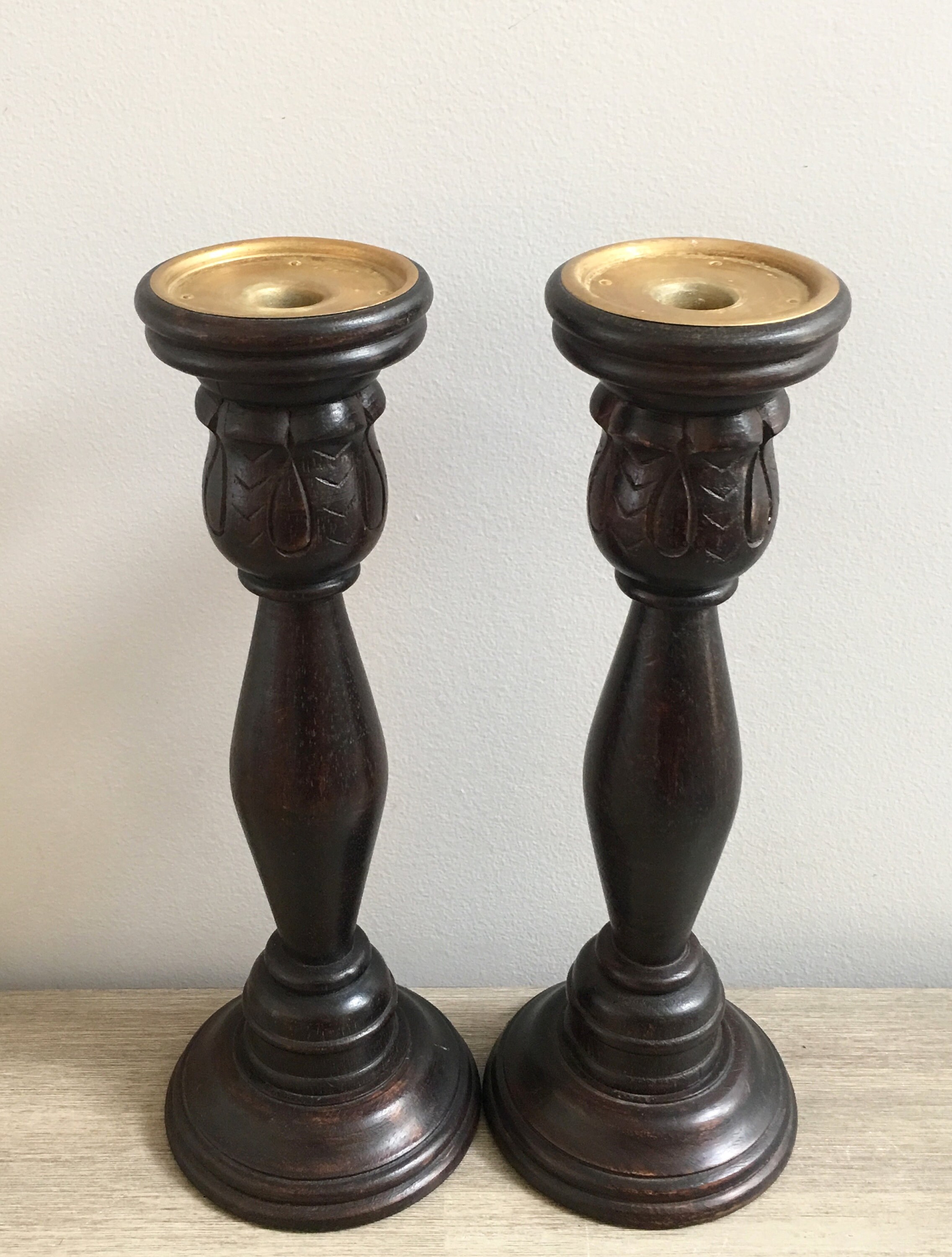 15 Wood Candlesticks Tall Wooden Candle Holders Brass Etsy