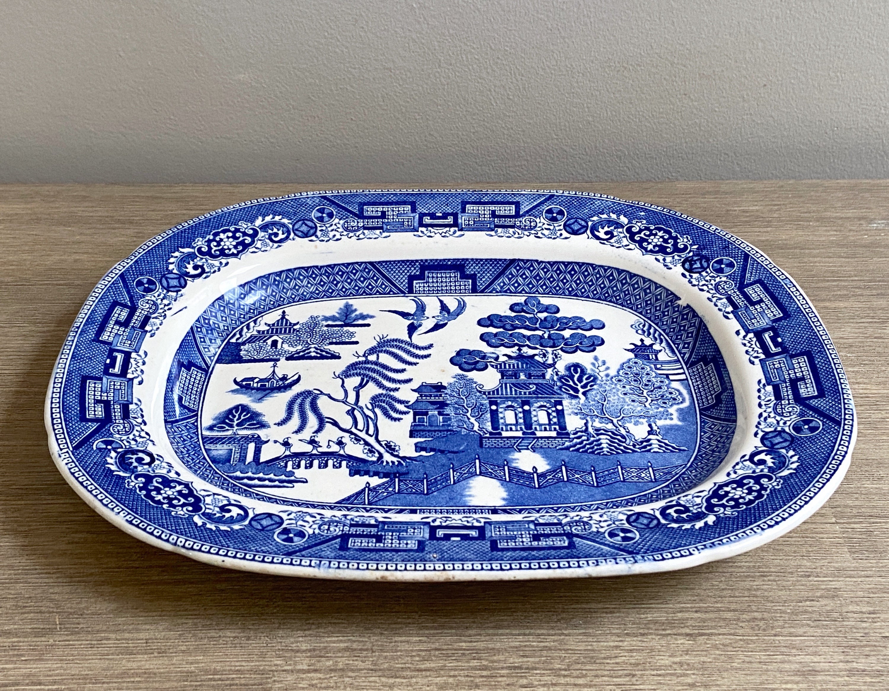 Blue Willow Serving Platter 12 English Ridgways Willow Ware Blue White