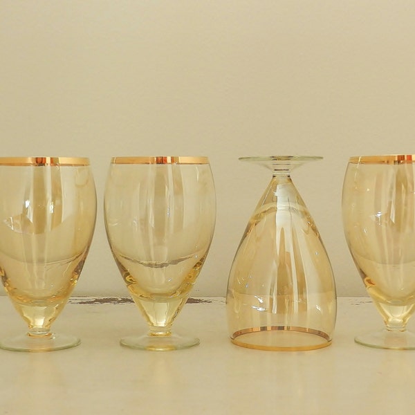 Vintage Water Wine Goblets Stemless Crystal Amber Glasses Danish Mod MCM Mid Century Barware