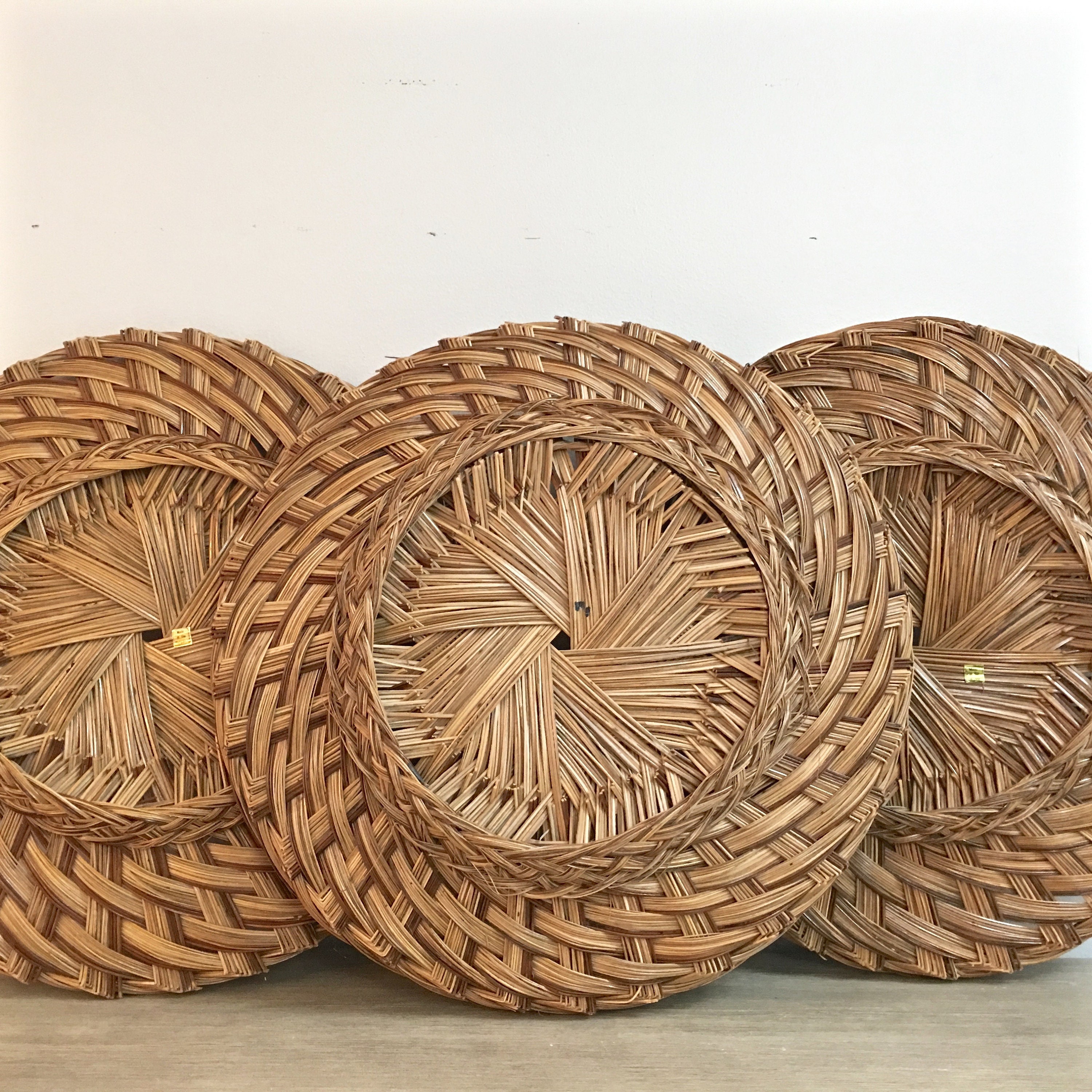Woven Round Wall Baskets Set of Three Hand Woven Made in