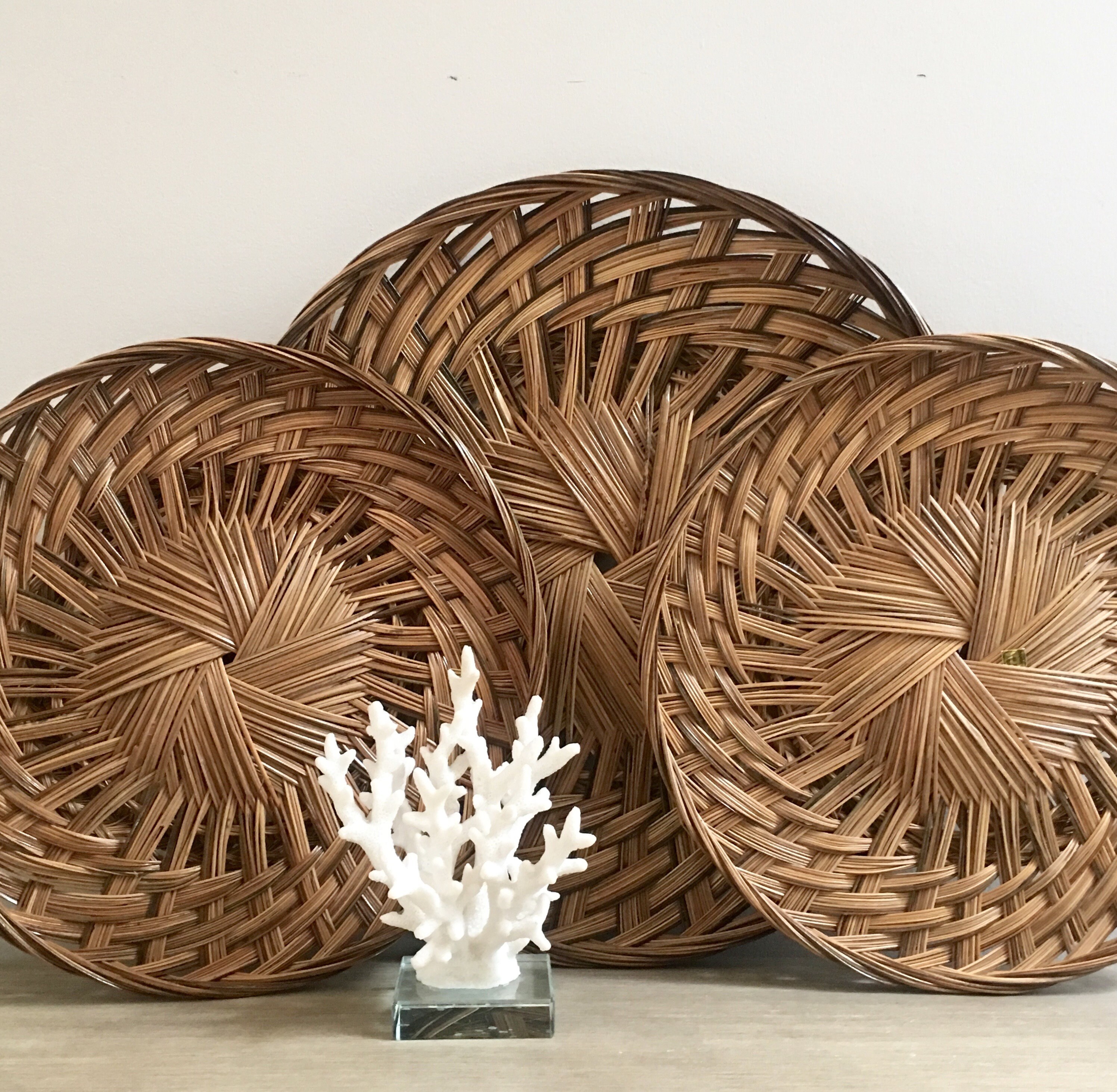 Woven Wall Basket Set of Three Large Hand Woven Round