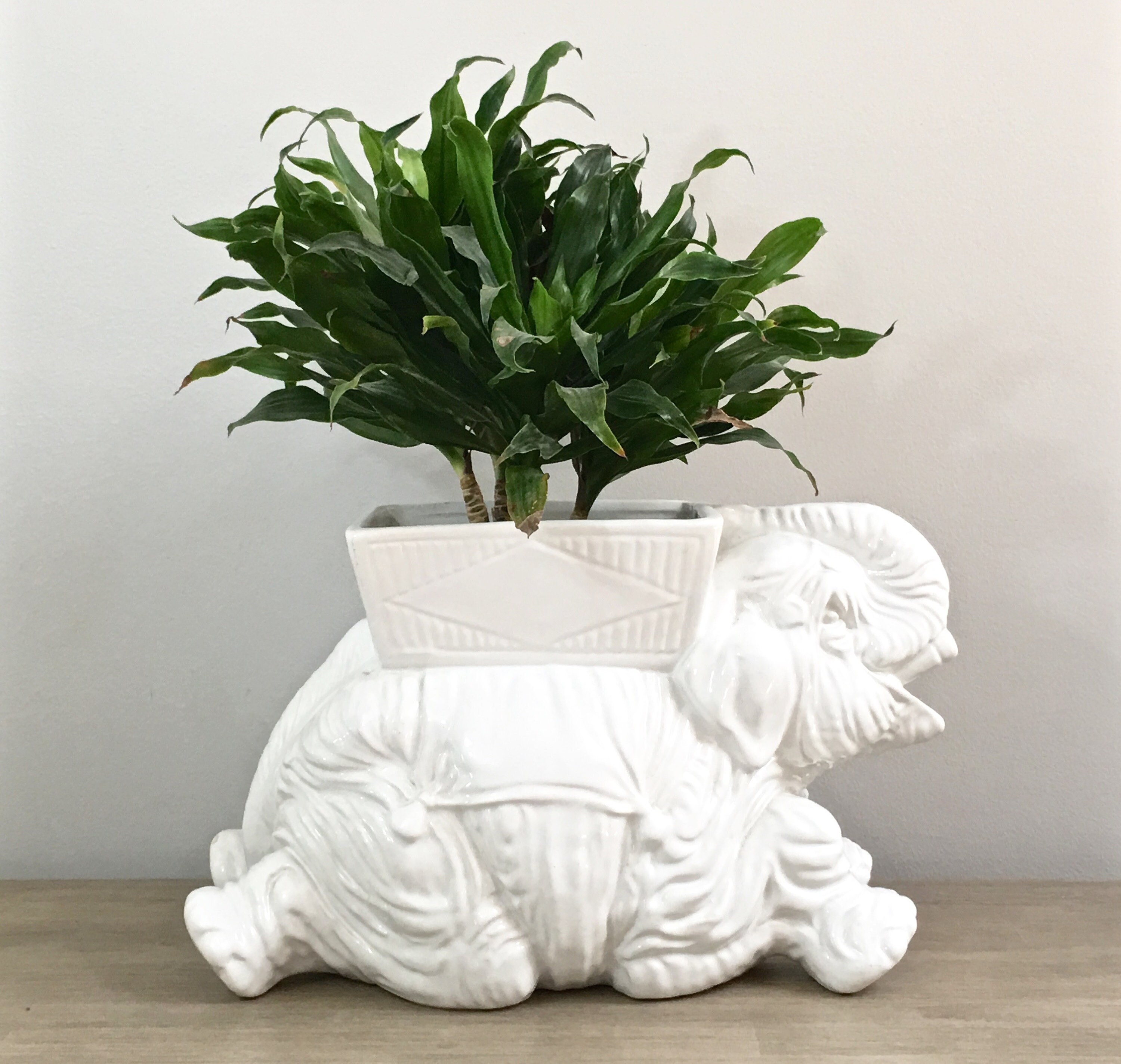 Large Elephant Planter White Ceramic Boho Garden Cosmopolitan Moroccan