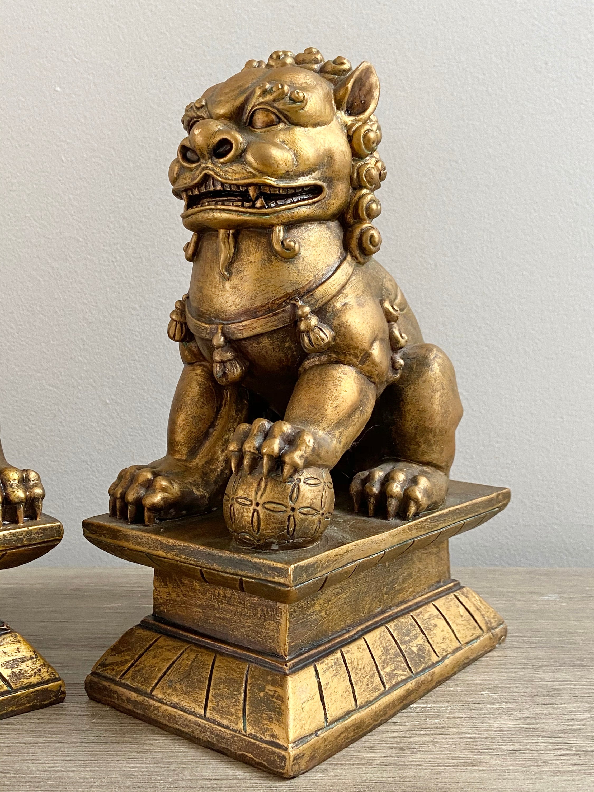 Large Gold Foo Dog Statues Chinese Guardian Shisa Dogs Chinoiserie Chic