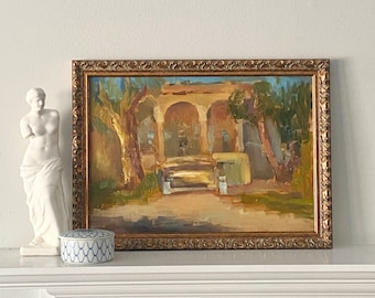 Vintage Landscape Oil Painting European Ruin