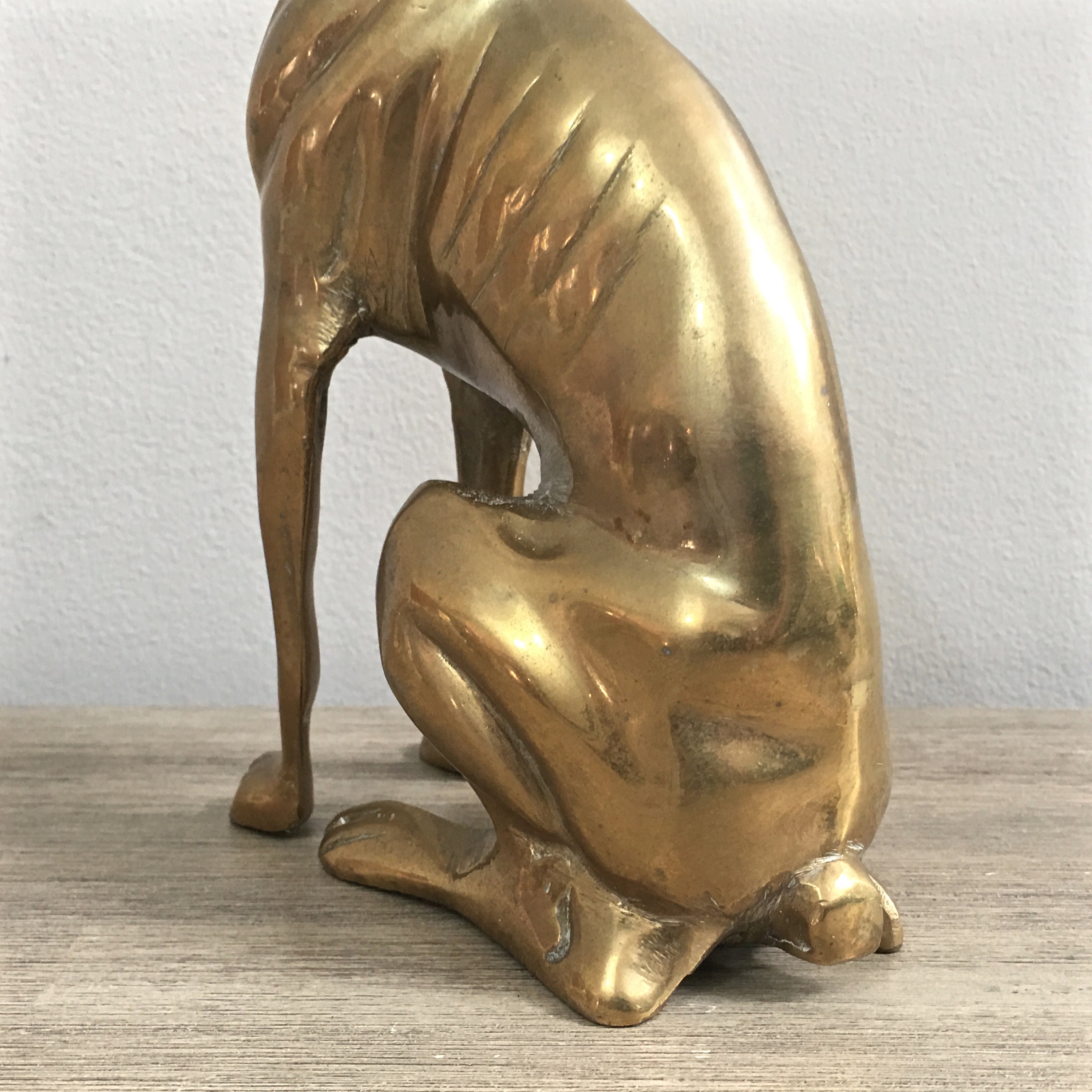Mid Century Brass Seated Greyhoud Whippet Statue Gold Dog Figurine Hollywood Regency