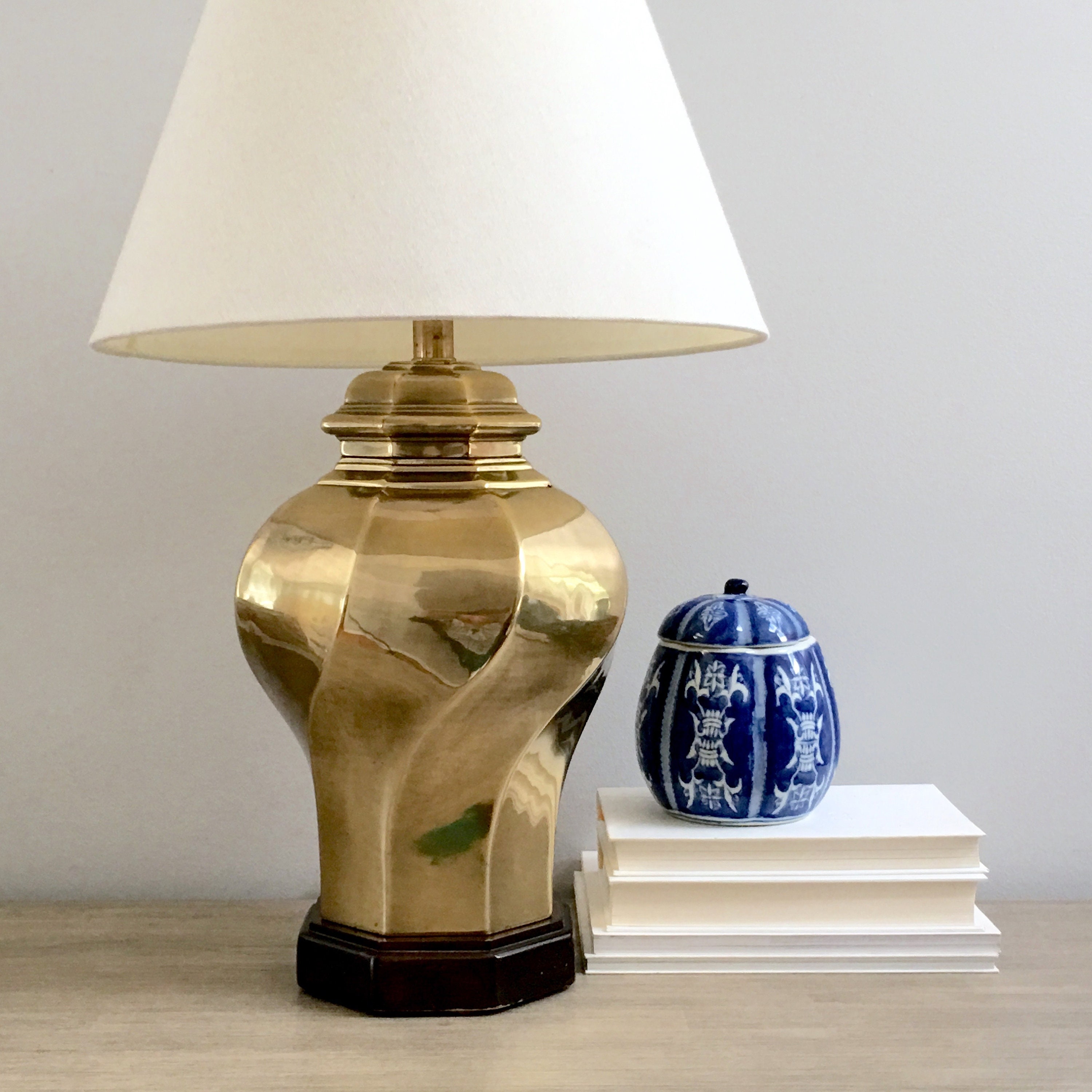 Vintage Brass Ginger Jar Lamp Gold Swirl Table Lamp Etsy