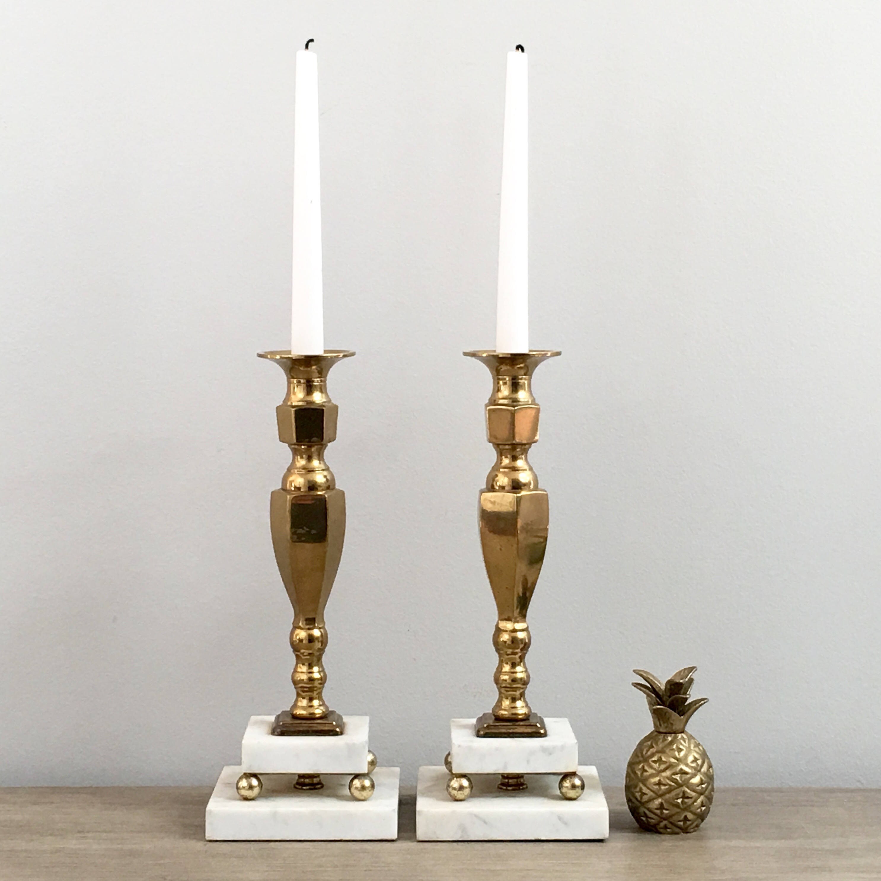 Brass and Marble Candlesticks Candle Holders Paris Apartment Etsy