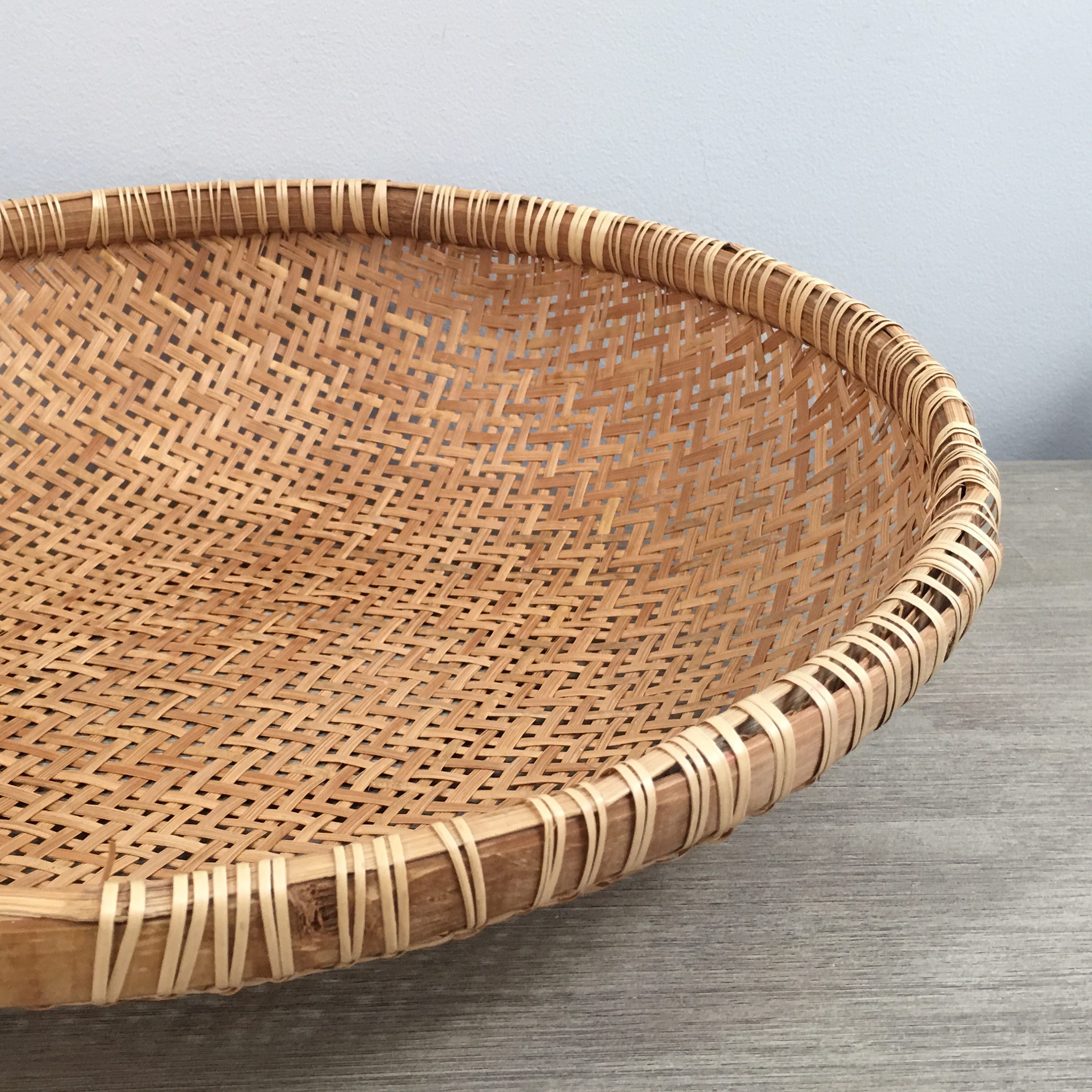 Large Rattan Winnowing Basket 17 Round Hand Woven Vintage ...