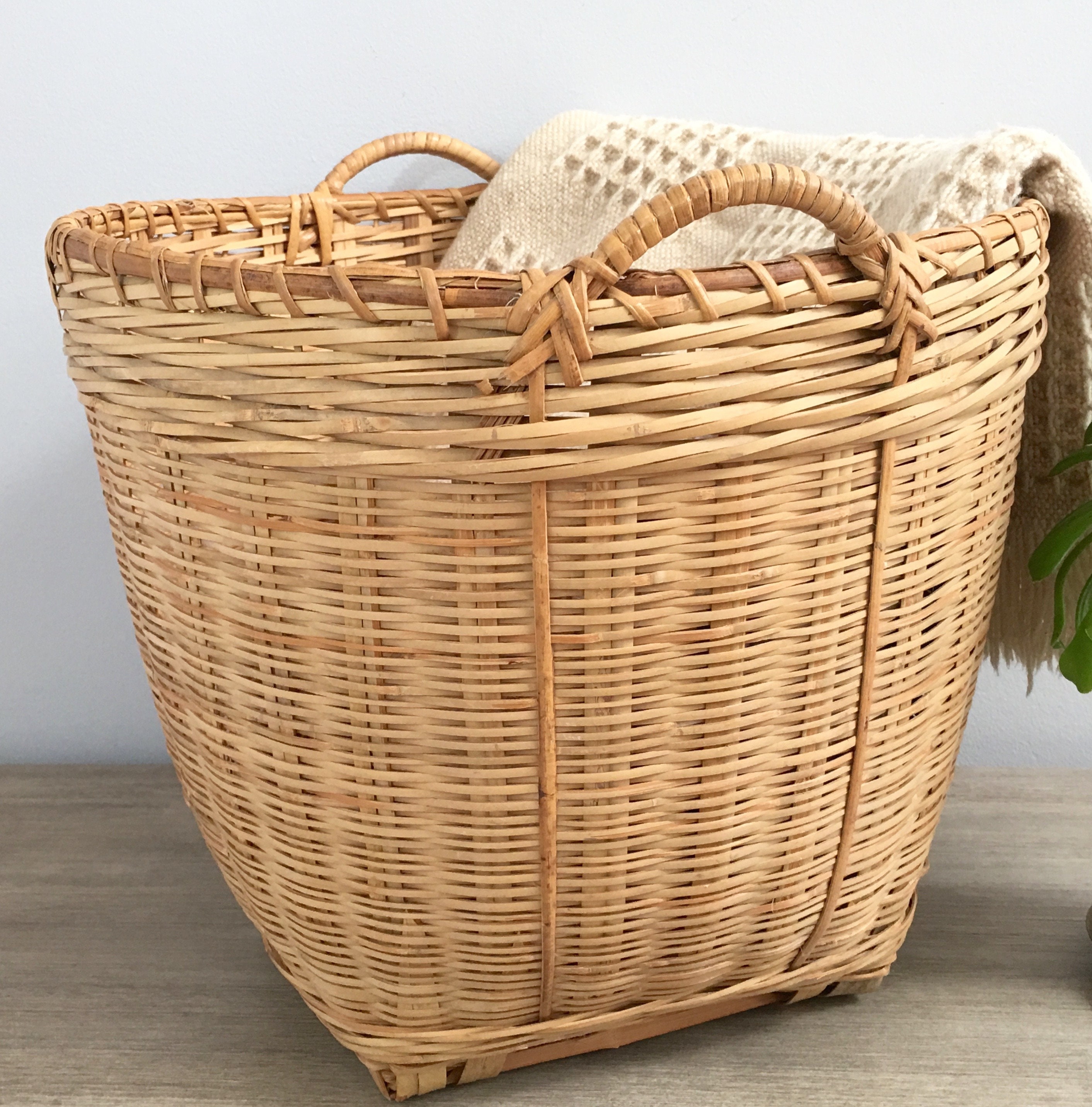 Large Vintage Wicker Rattan Storage Basket Indoor Planter
