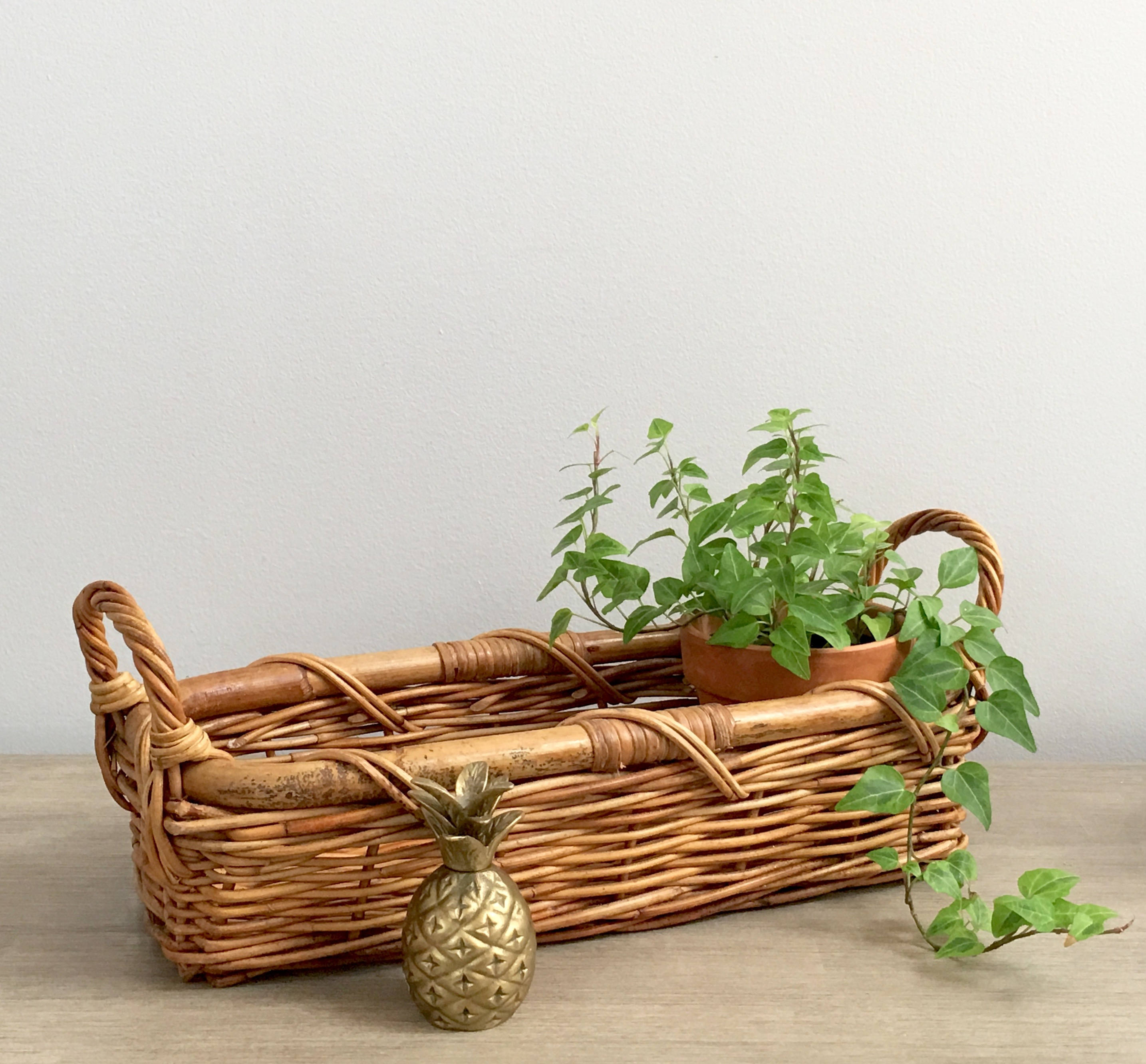 Vintage Basket Planter Long Rectangular Woven Willow Twig