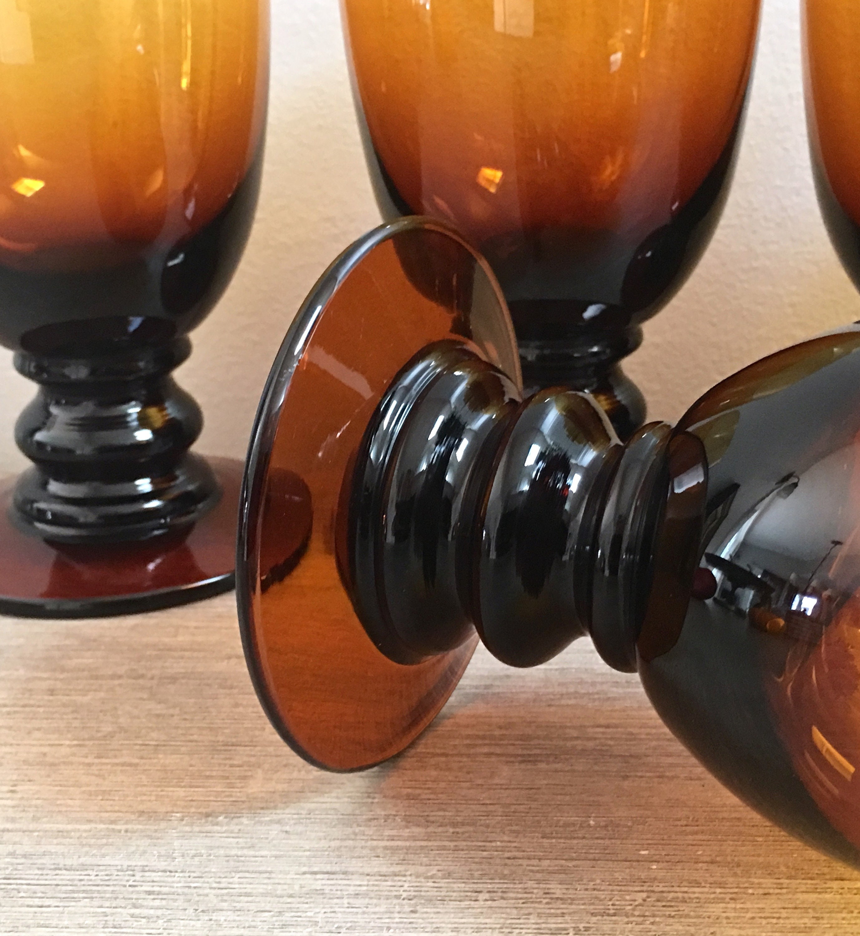 Vintage Amber Goblets Water Wine Glasses Amber Glassware ...