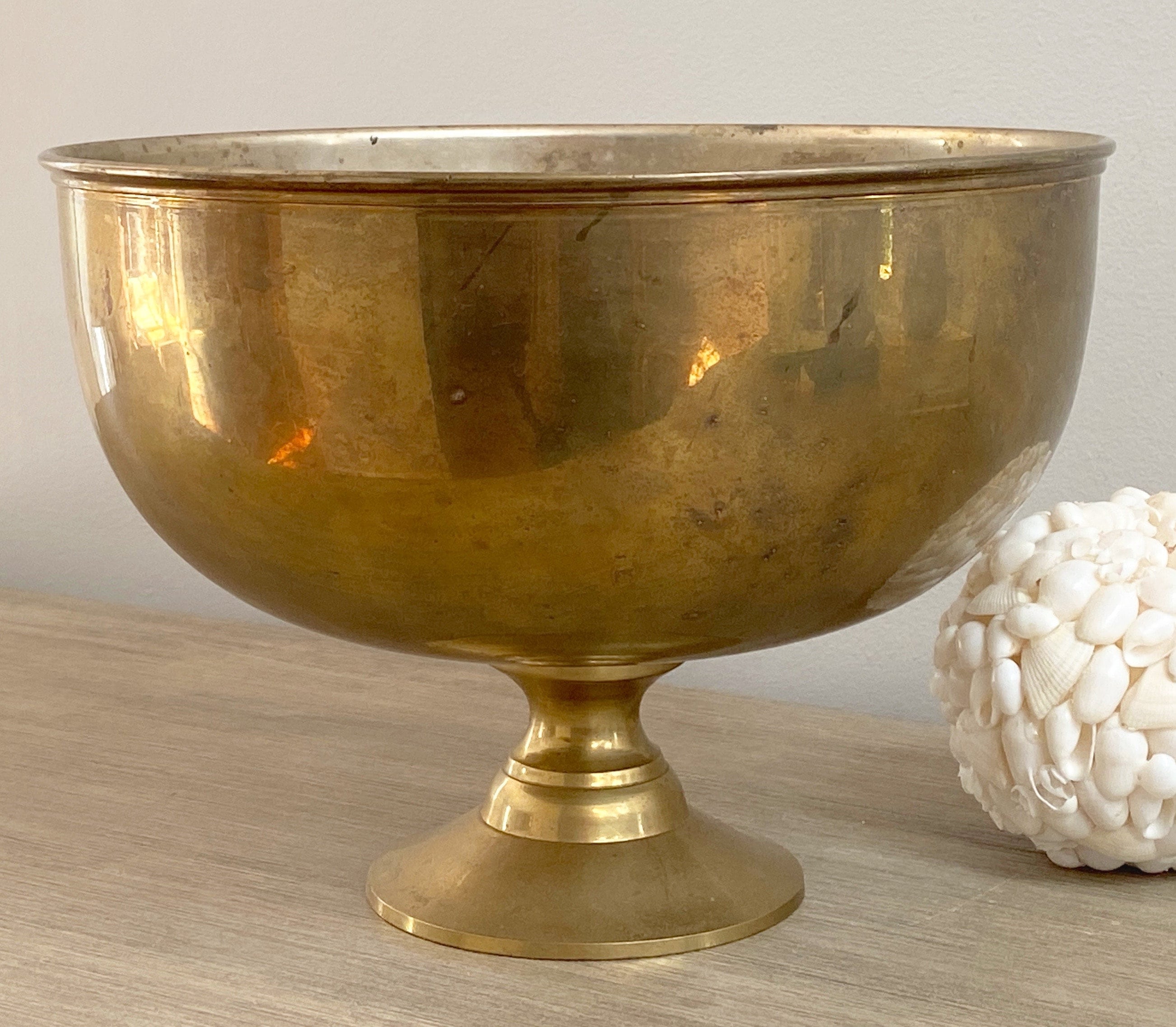 Large Brass Centerpiece Bowl Rustic Patinated Metallic