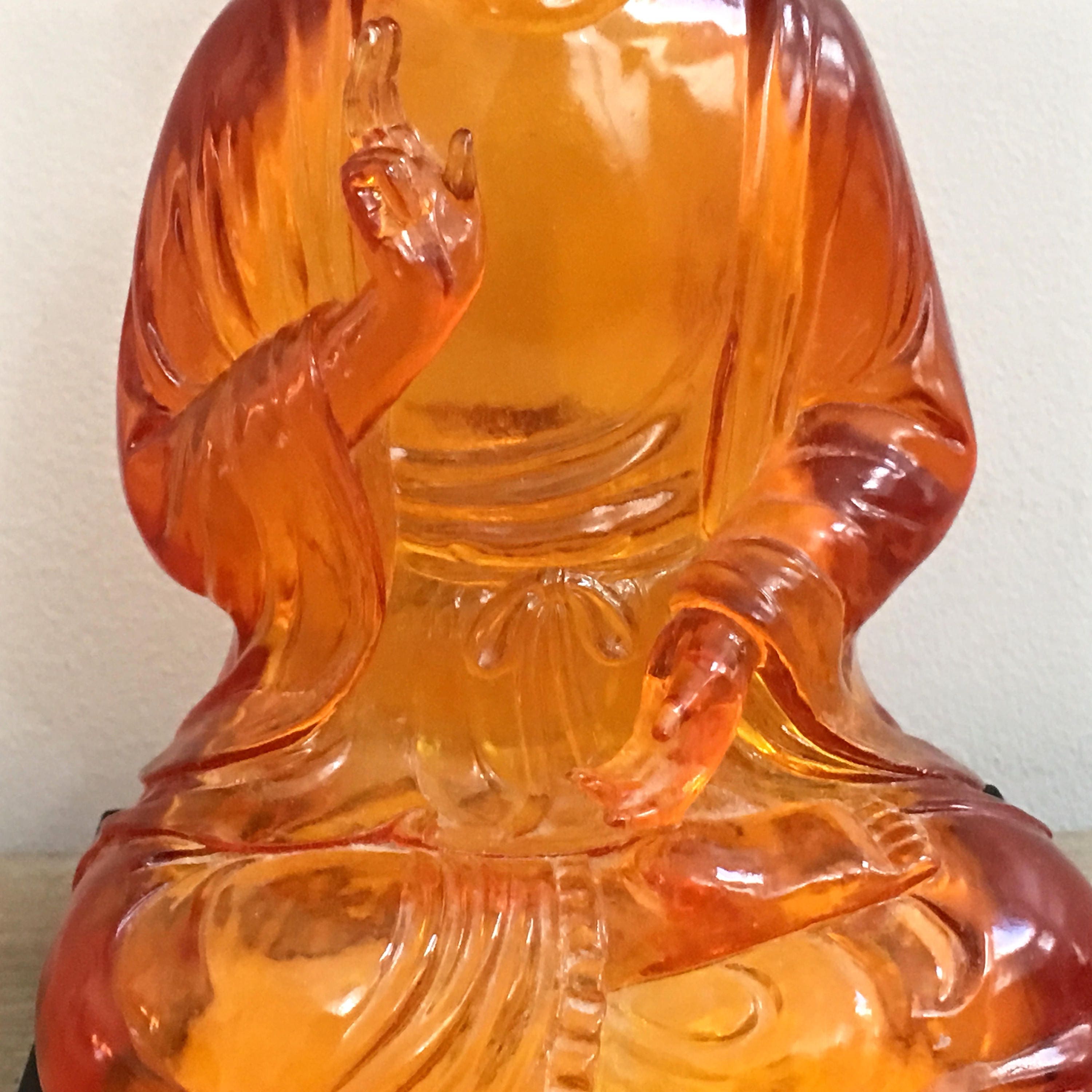 Vintage Buddha Statue Figurine Sitting Lotus Amber Orange Resin Tibetan Buddha Meditation Zen Decor