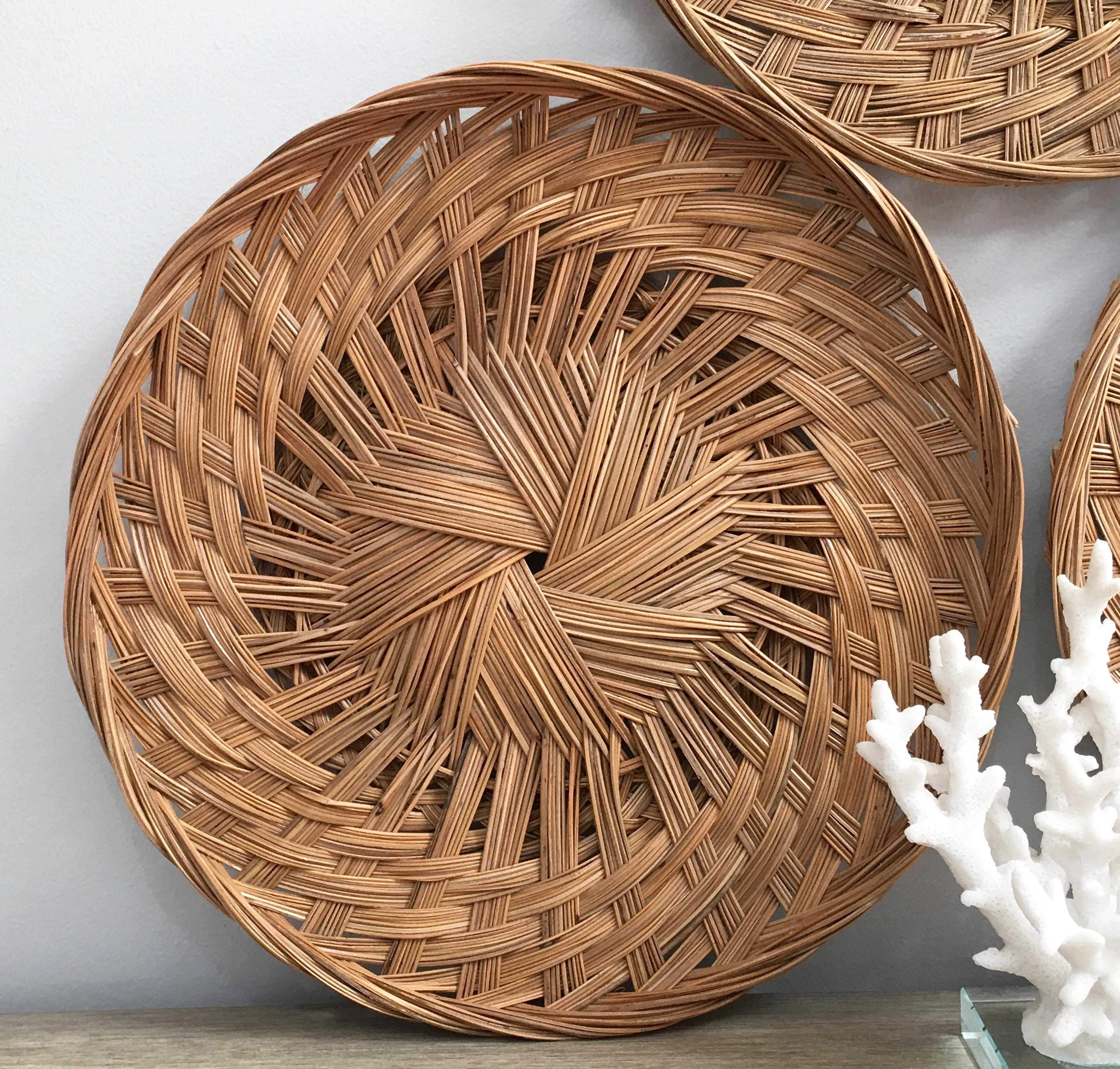 Vintage Wall Baskets Set of Three Hand Woven Basket Pair