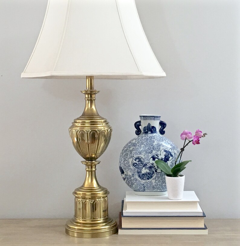 Vintage Stiffel Brass Lamp Trophy Style Gold Table Heavy Cast Regency Decor
