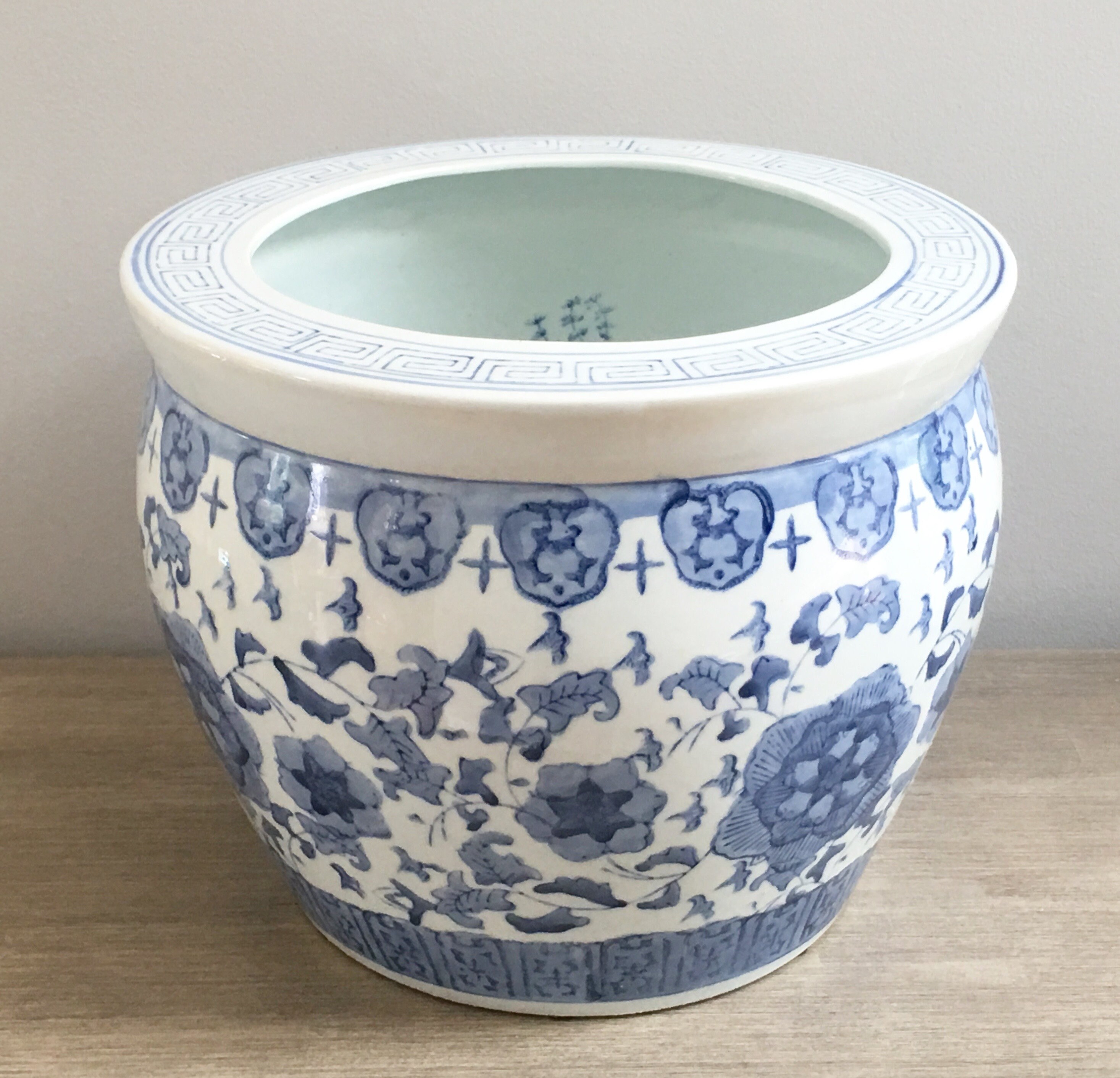 RESERVED for Beata Large Chinese Fishbowl Planter Blue