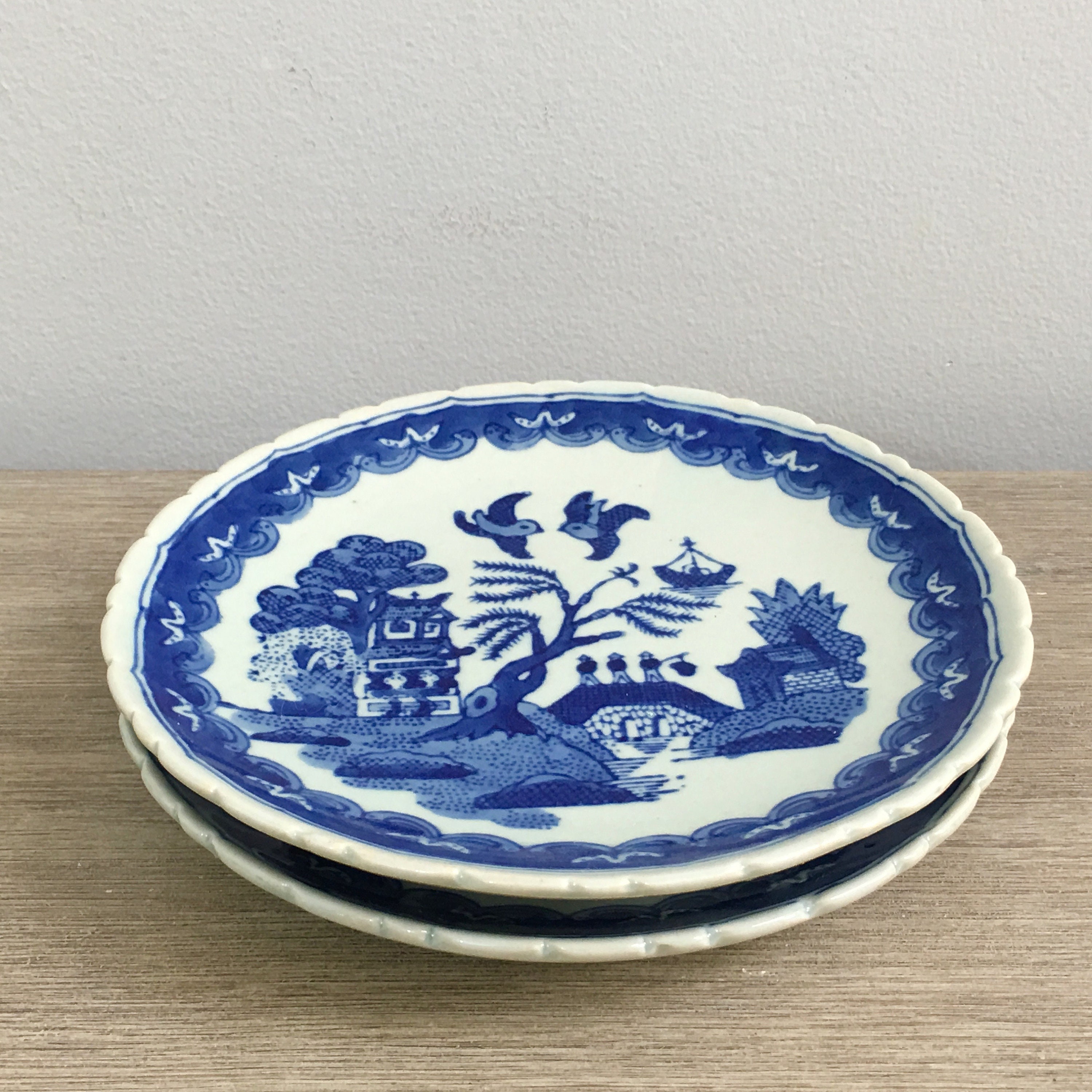 Chinese Blue Willow Decorative Plates Pair Blue White Chinoiserie Wall Plates