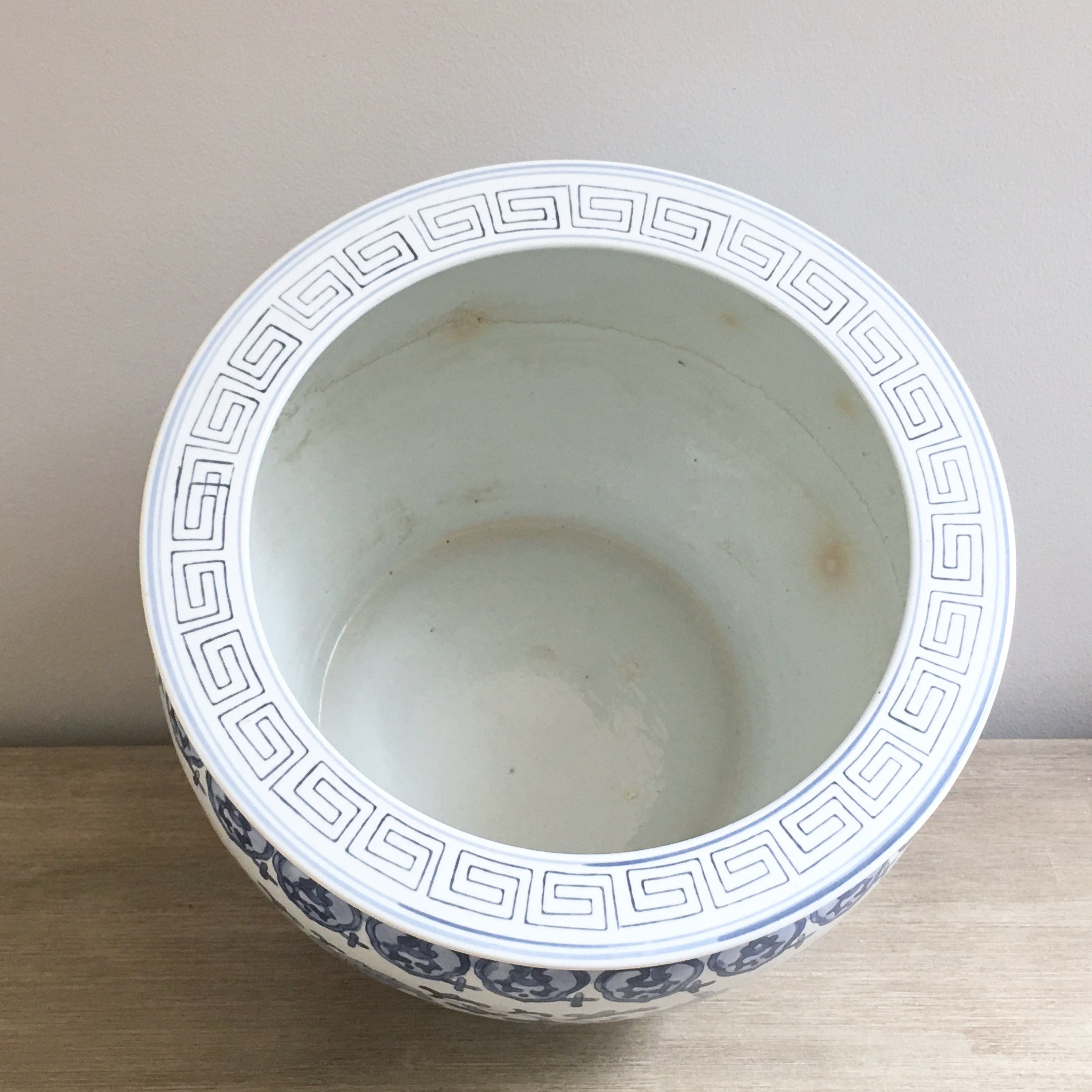 Large Chinese Fishbowl Planter Blue White Chinoiserie