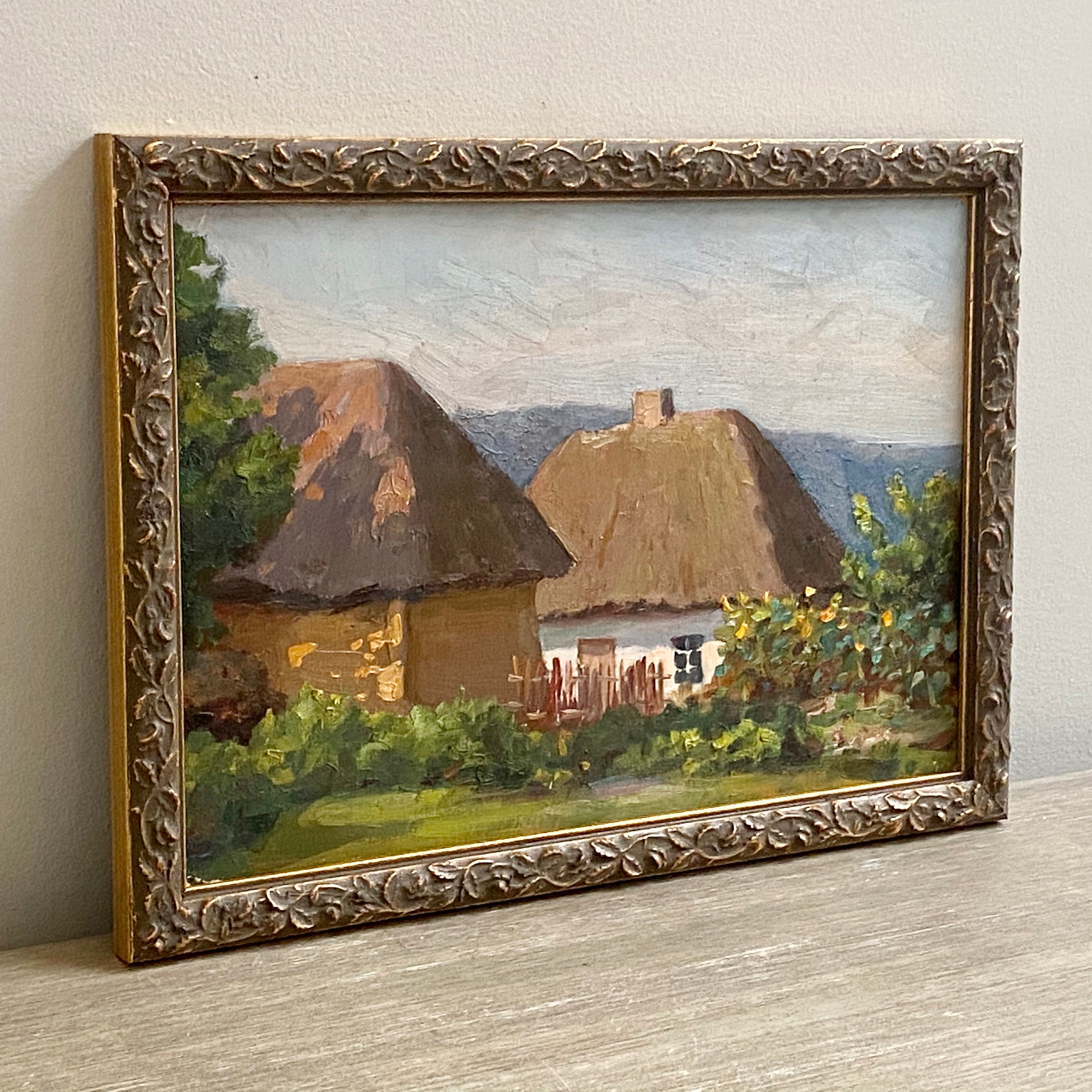 Cottage Landscape Oil Painting Small Country Bucolic Cottage Scene