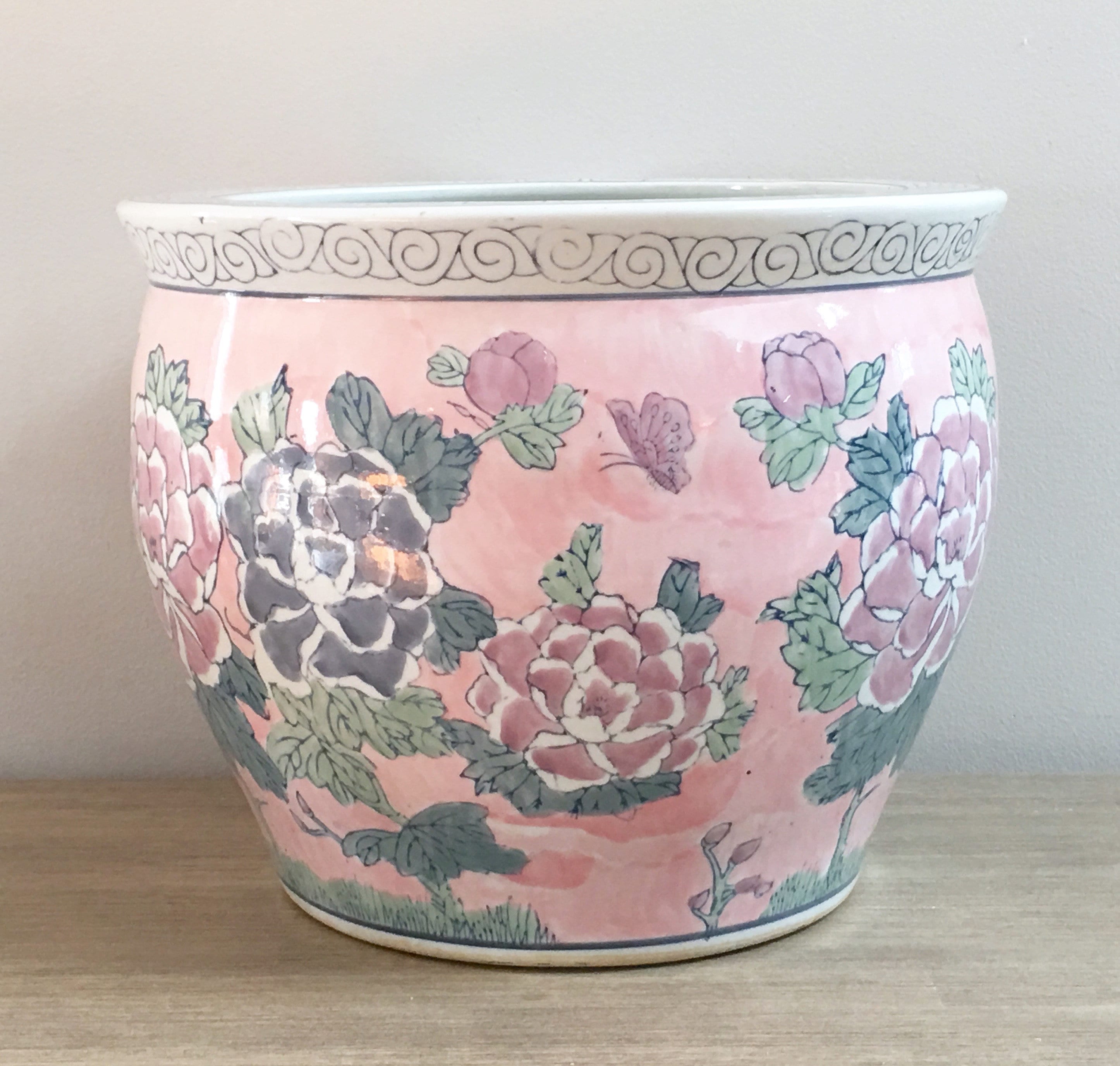 Chinese Fishbowl Planter Large Pink Pastel Indoor Flower