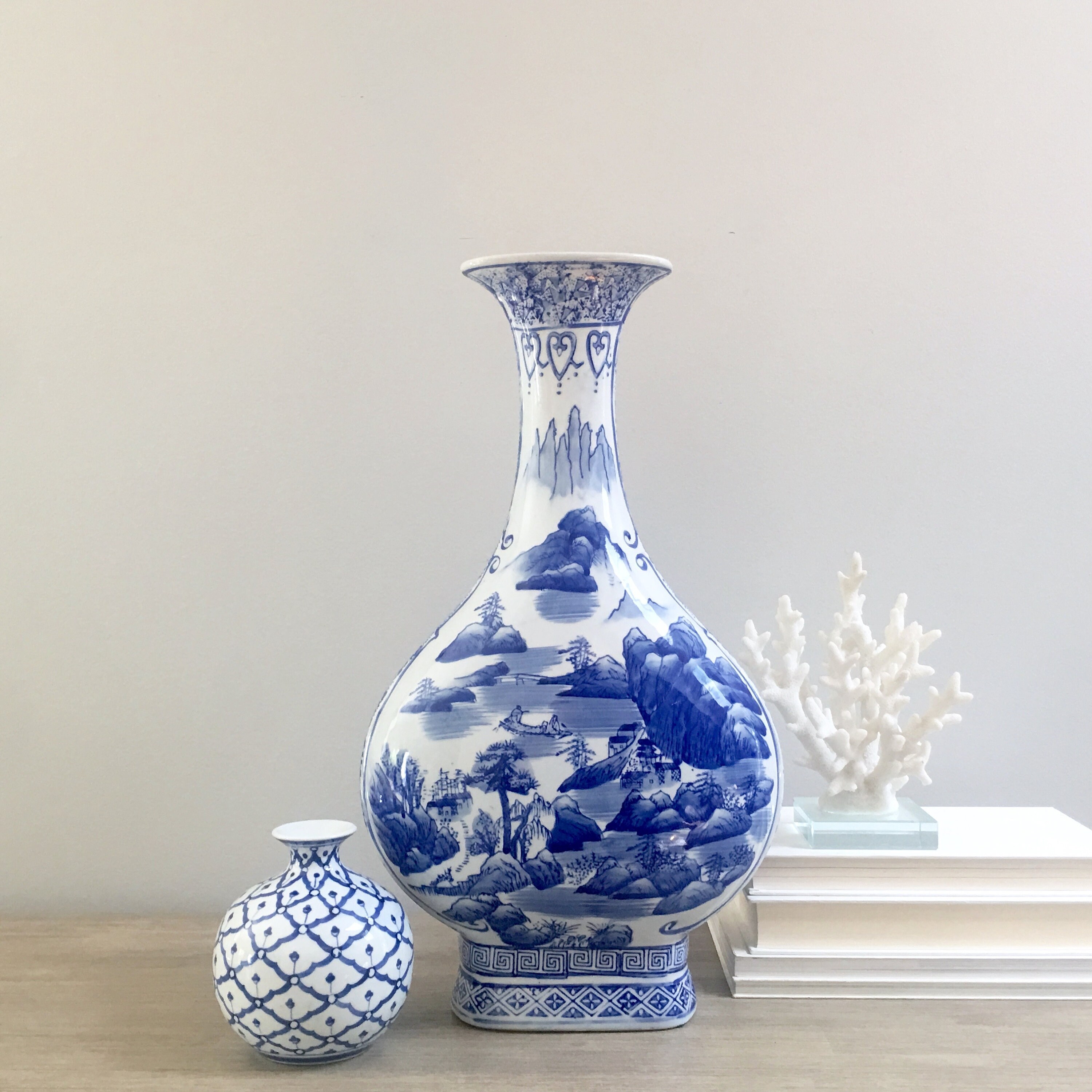 Reserved For Beata Chinese Blue White Porcelain Vase 18 Tall Long