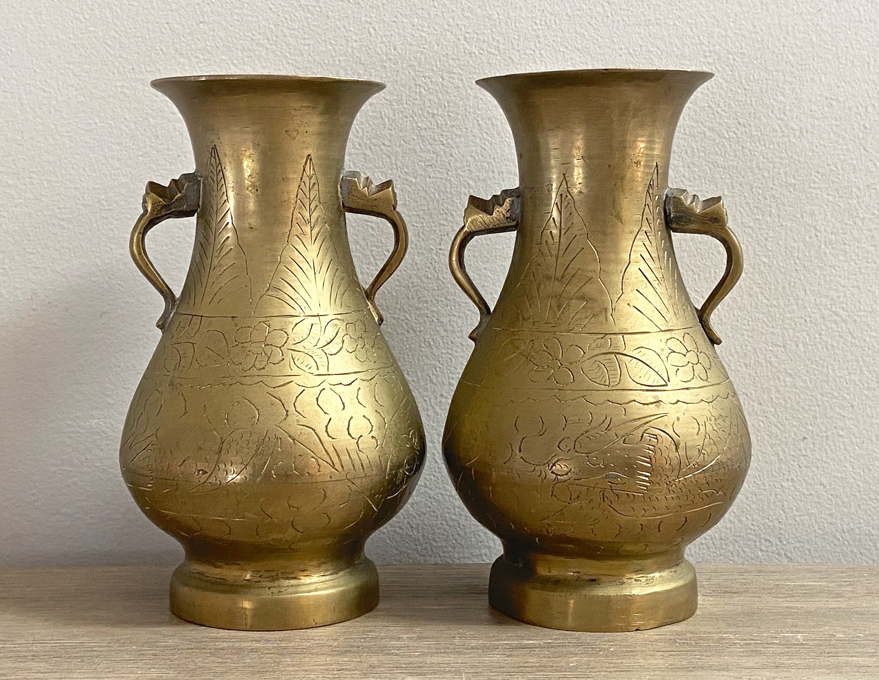 Brass Vase Set Older Solid Etched Brass Vases Global Boho Chic Decor