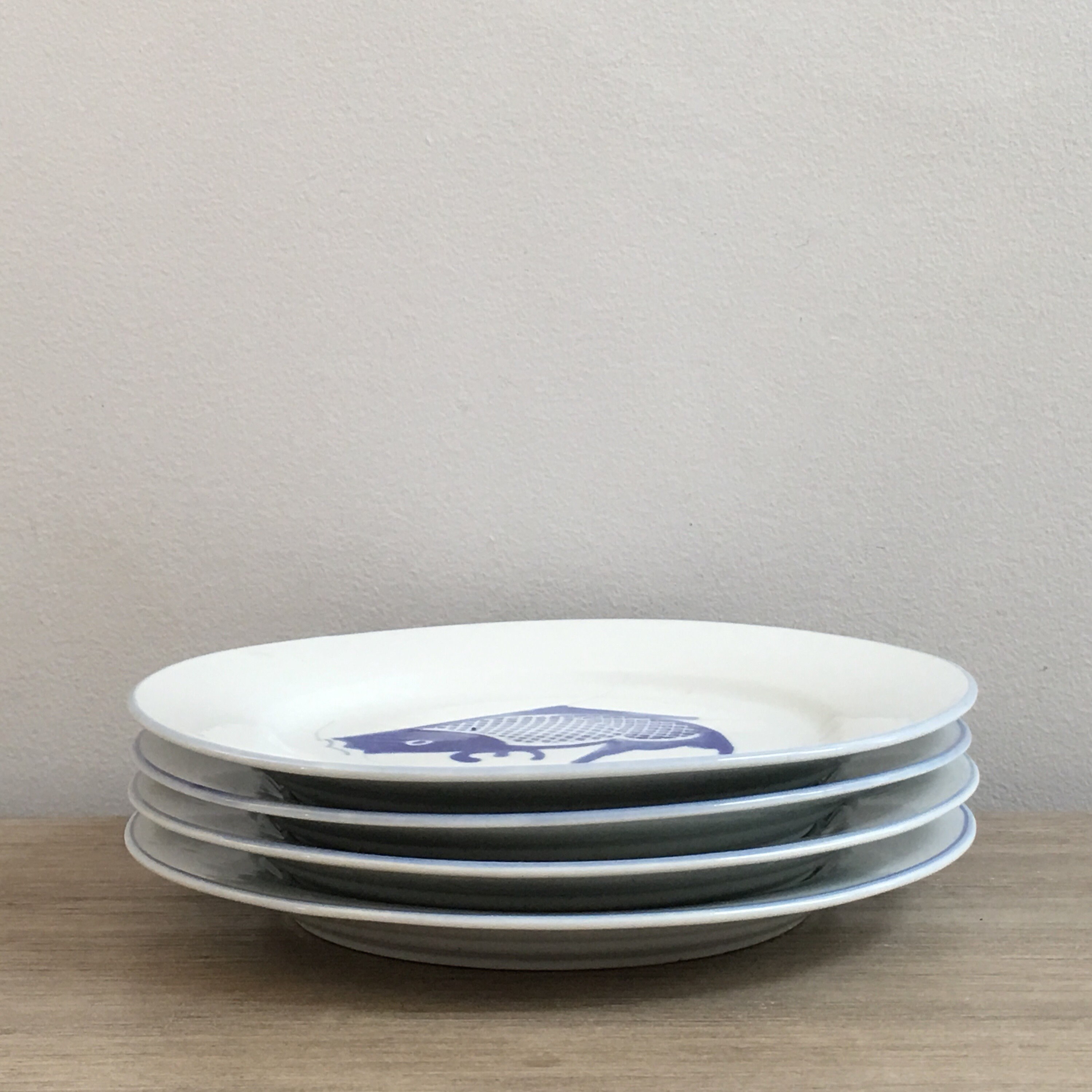 Chinese Koi Fish 10 Plates Set of 4 Dinner Plates Blue White Porcelain