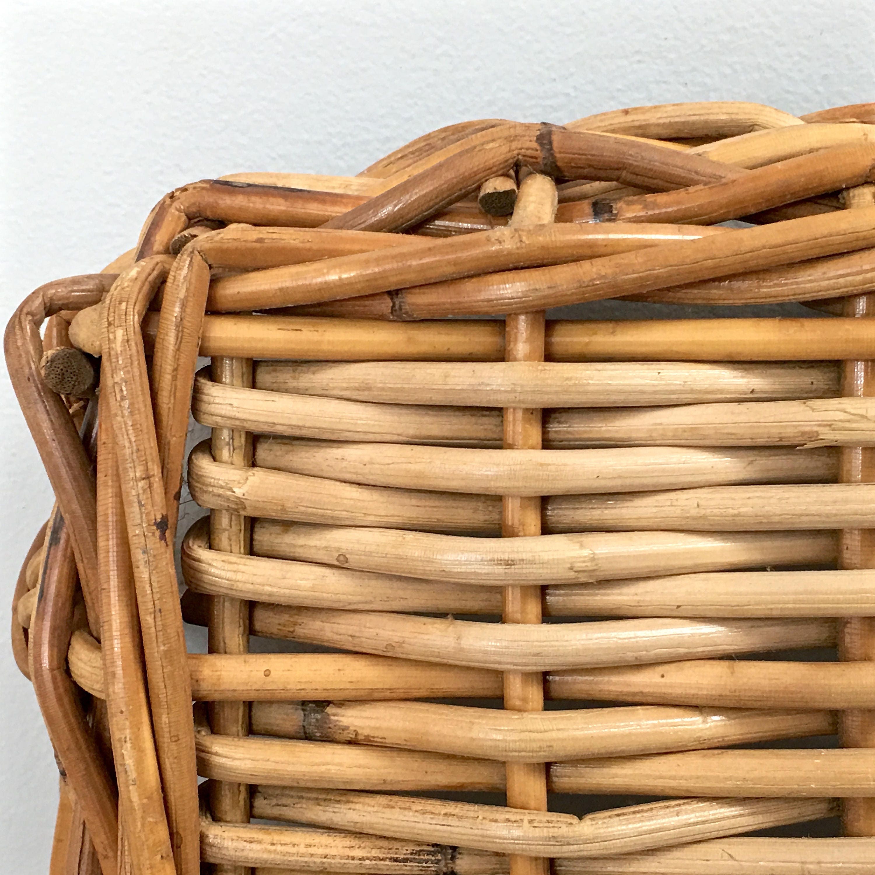 Vintage Wicker Basket Tray Willow Twig Handled Rectangular