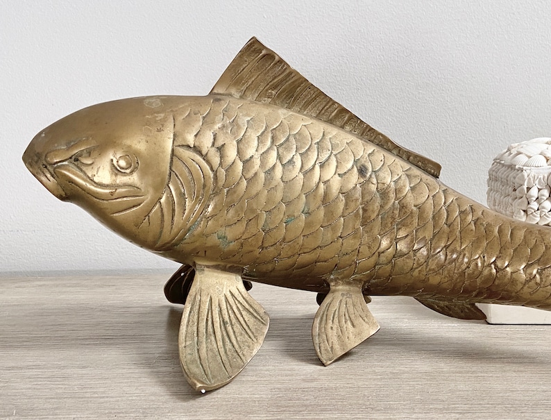 Large 17 Brass Koi Fish Chinese Statue Chinoiserie Etsy