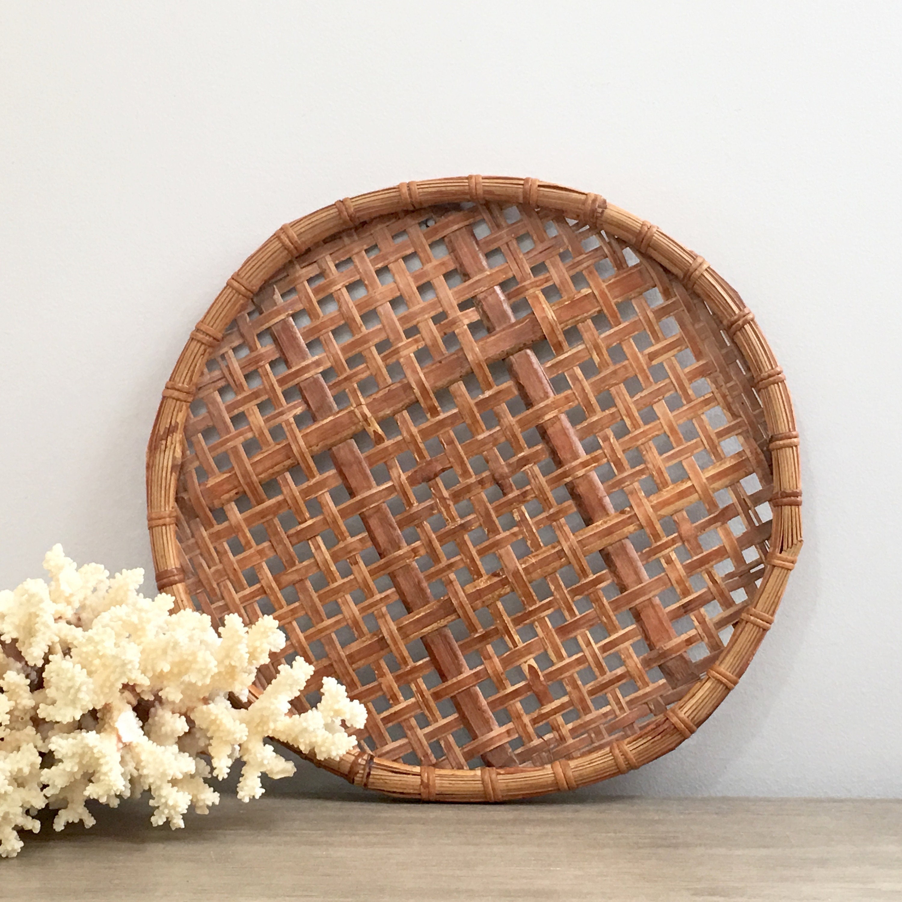 Vintage Woven Wall Basket 16 Round Winnowing Basket