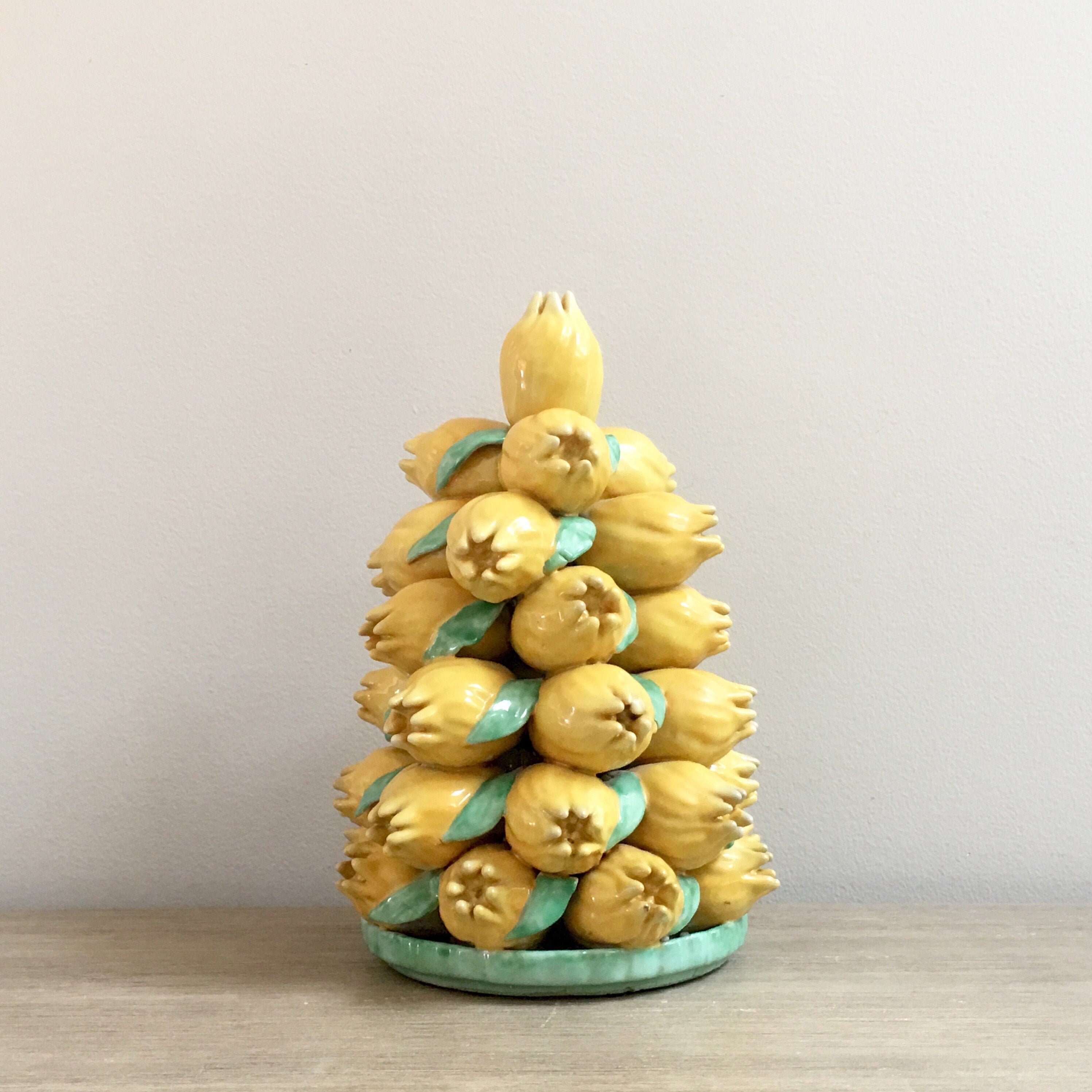 Vintage Lemon Tree Topiary Pottery Ceramic Majolica Lemon Statue French Italian Country Decor