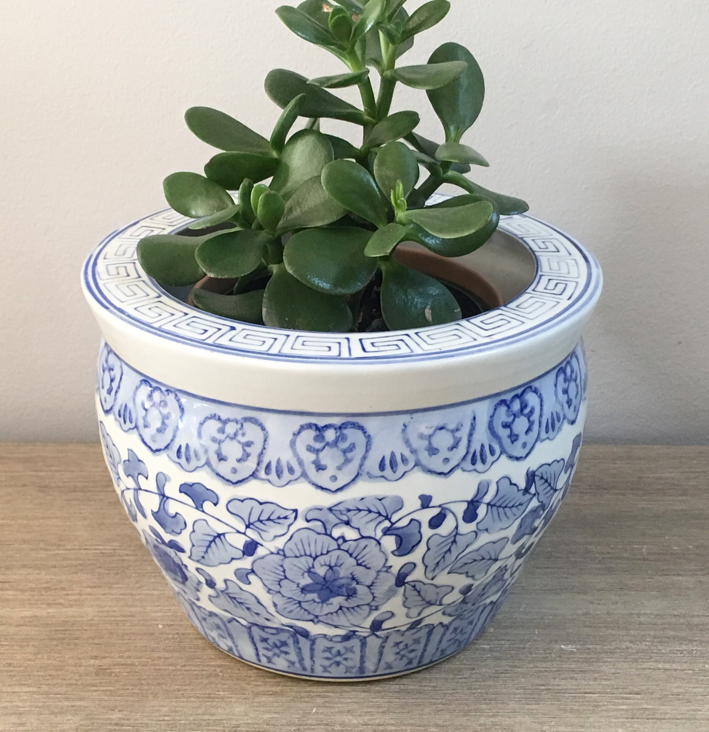 Blue and White Ceramic Planter Chinese Fishbowl Indoor